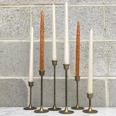 Vintage Candlestick Holders Retro 1970s Solid Brass + Set of 6 + Candle Holders + Assorted Sizes + Tulip Base + Mood Lighting + Home Decor 