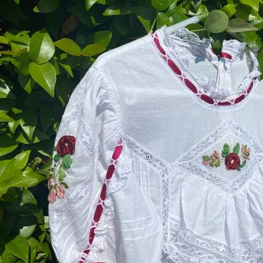 Vintage Girls White Cotton Edwardian Style Dress Size 4T 5T Toddler Bohemian Maxi Dress 