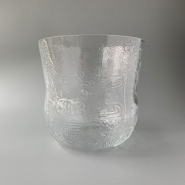Oiva Toikka Arabia Finland Fauna Pattern Clear Pressed Glass Vase Vintage Mid Century Modern 