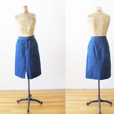 Vintage Denim Skirt 26 Small - 1970s Blue Jean Skirt - Denim Pencil Skirt - High Waist Jean Skirt - A Line Knee Skirt 