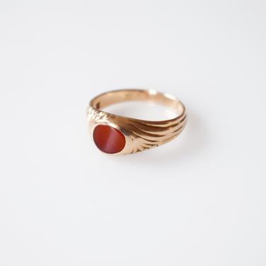 Antique 10kt Gold and Carnelian Art Nouveau Ring | size 6.5 | 1910s/1920s/1930s Solid 10 karat Engraved Band with Flush Set Carnelian Stone 