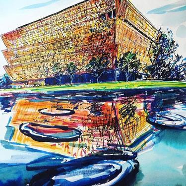Original Mixed Media Art of the National Museum of African American History and Culture by Cris Clapp Logan 