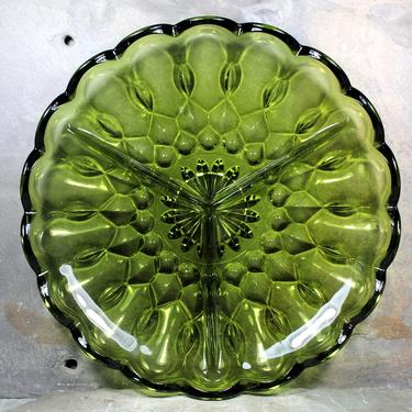 Anchor Hocking Fairfield Avocado Divided Glass Dish - Holiday Table - Candy &amp; Nut Dish - Mid-Century | FREE SHIPPING 