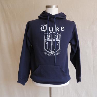 Vintage 70s Duke University Hoodie/ 1970s Hooded Sweatshirt/ North Carolina/ Navy Blue Pullover/ Size Medium 
