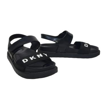Vintage 2000s DKNY Penni Sandals, Y2K Chunky Black Flats, Signature Logo Slingbacks, Donna Karen, Womens US 7, EU 38, Vintage Clothing 