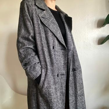 vintage grey woven wool blend trench coat size xl 