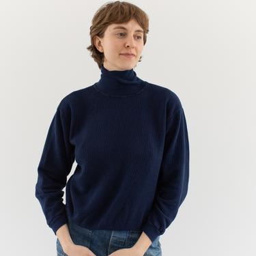 Vintage Navy Blue Cotton Turtle neck Shirt | Made in USA | Mock Long Sleeve Layer Top | S M | 