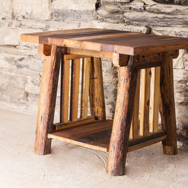 Rustic Harmony Hand Hewn Log and Reclaimed Wood End Table 