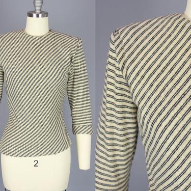 1940s Lurex Striped Knit Top | Vintage 40s 50s 'Cannady Creations' Wool Sweater | medium 