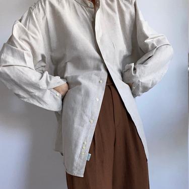 vintage linen menswear mock neck blouse 
