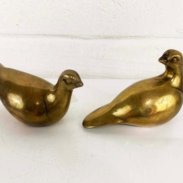 Vintage Set of Two Solid Doves Owls Owl Mid-Century Hollywood Regency Brass Accessory Bookshelf Decor Figurine Paper Weight Figure 