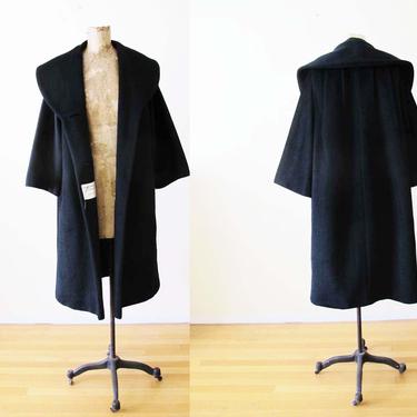 Vintage 50s Lilli Ann Coat S M - 1950s Lilli Ann Mohair Wool Swing Coat - Black Lilli Ann Winter Coat - Shawl Collar Open Coat 