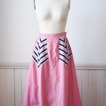 1940s Pink Cotton Skirt | S/M | wounded bird | Vintage 1940s/1950s A-line Skirt with Pockets and Metal Zipper 