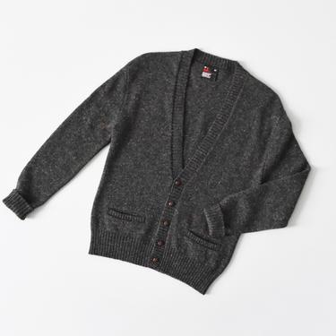 vintage wool v-neck cardigan, flecked gray, size S 