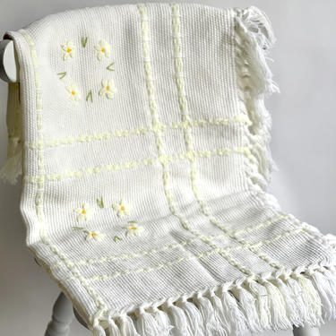Throw Blanket for Baby White with Embroidered Flowers Made in Italy 
