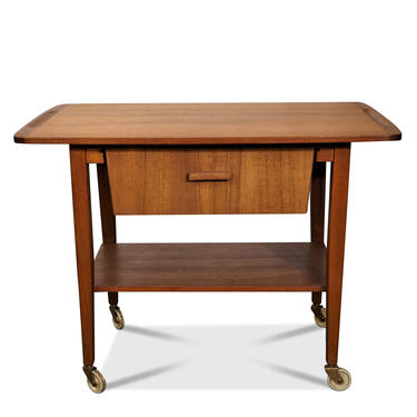 Original Danish Mid Century Teak Sewing Table / Bar Cart - Malling by LanobaDesign