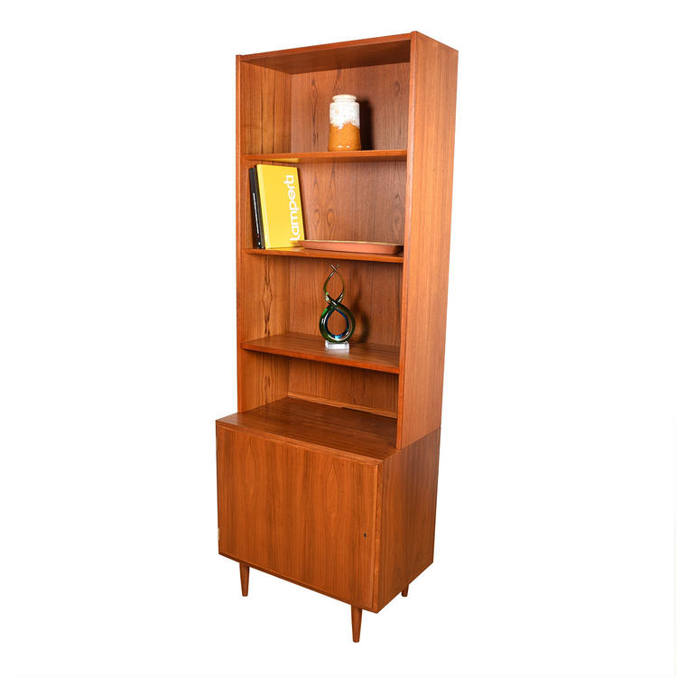 28&#8243; Danish Studio-Sized Locking Cabinet w: Bookcase Top in Teak