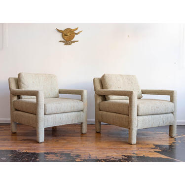 Milo Baughman Style Upholstered Parsons Chairs 