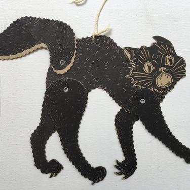 1920's Beistle Scaredy Cat, Vintage Halloween, Black Cat Die Cut With Movable Legs, Unmarked, 