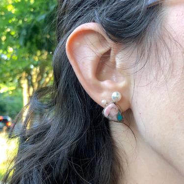 Alien Pearl Studs with turquoise/opal/copper stone in handmade setting 