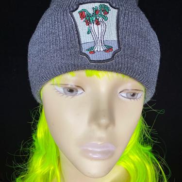 Rose Beanie, Goth Beanie, Gray Beanie, Skully, Rose Patch, Punk Beanie, Wilted Roses Beanie, Valentines Beanie, Gift For Her, Gift For Him 