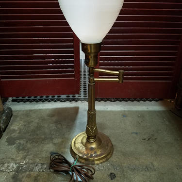 Vintage Swing Arm Table Lamp with Milk Glass Shade H22 x W9 x D7.25
