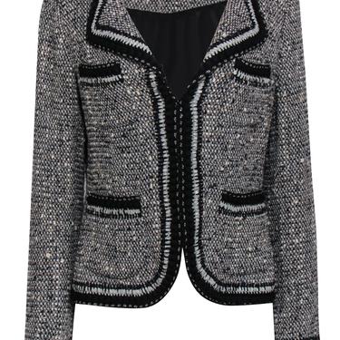 St. John Couture - Grey, Black & White Tweed Blazer w/ Embroidered Trim Sz 10