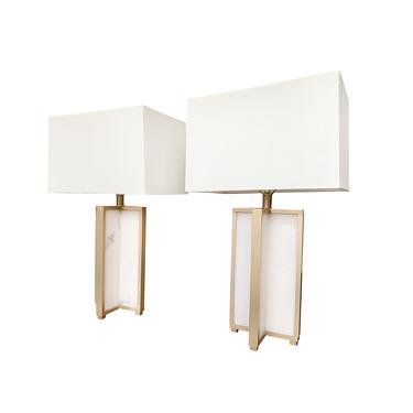 Pair of Cross-Frame Marble Table Lamps