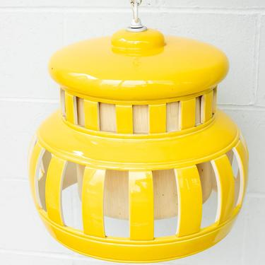 Midcentury Hanging Yellow Ceramic Pendant Lamp Light 
