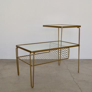 Gorgeous 1950's Mid-century Modern Hairpin End Table in Brass Gold &amp; Glass - Completely Restored! 