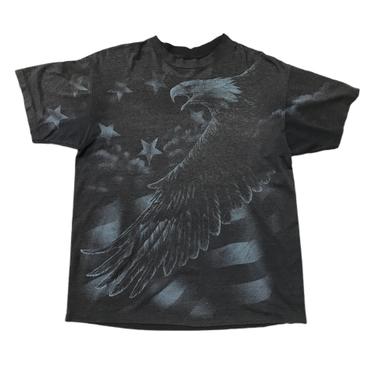(XL) 3D Emblem Bald Eagle All Over Graphic Black Single Stitch Tshirt 082521 ERF