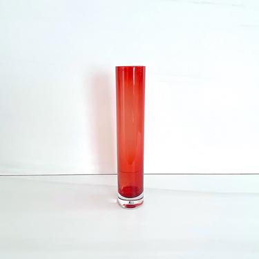Vintage Modern ASEDA Glassbruk Bo Borgstrom Scandinavian Art Glass Vase Clear and Red 12.5&amp;quot; Tall Modernist Sweden Design 