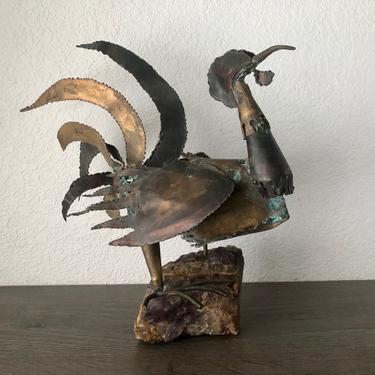 Vintage Mid Century Modern Mixed Metal Brutalist Bird Sculpture 