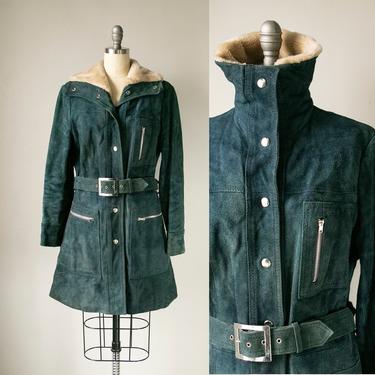 1970s Coat Blue Suede Leather M 