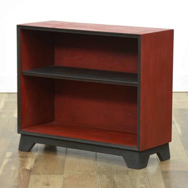 Hand Painted Red & Black Low Profile Bookcase