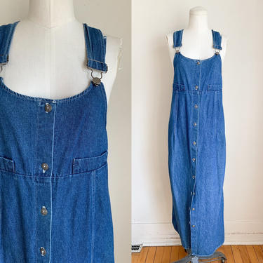 Vintage 1990s Denim Overall Maxi dress / M 