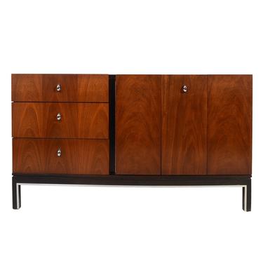 American of Martinsville Walnut and Chrome Credenza Buffet or Sideboard Mid Century Modern 