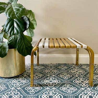 Vintage Patio Ottoman - RARE Gold Aluminum Patio Ottoman - Gold and Off White Straps - RARE - Outdoor Furniture 