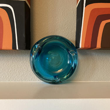 Aqua Blue “Murano” Art Glass Ashtray Free Form 