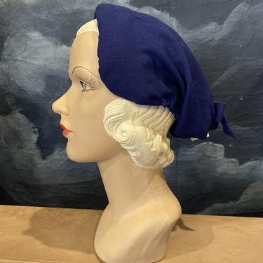 Vintage 1940s Blue Headpiece Hat with Attached Snood 