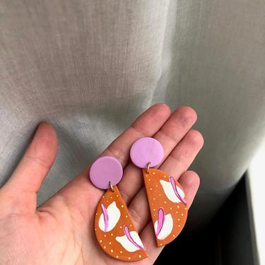 Floral Statement Earrings / Orange Polymer Clay Earrings 