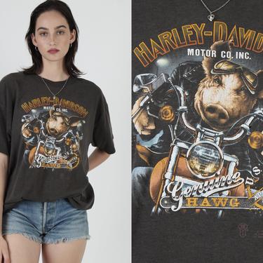 Vintage 3D Emblem Genuine Hawg T Shirt / Harley Davidson Motorcycle Pig Tee / New Orleans French Quarter Pig T Shirt 