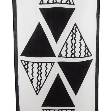 Hand Block Printed Scarf, Sarong, Geometric Print Border Scarf, Oversized Scarf, Textile Wall Hanging, Black and White 