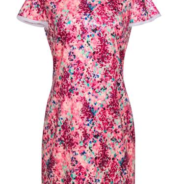 Rachel Zoe - Pink & Multicolored Sequin Abstract Print Cap Sleeve Shift Dress Sz 10