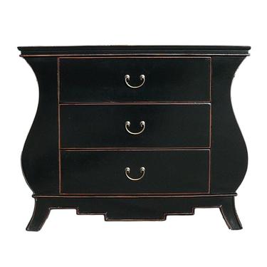 Chinese Black Lacquer Curve Legs 3 Drawers Dresser Cabinet cs1152E 
