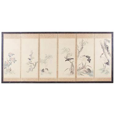 Japanese Six-Panel Meiji Screen of Flora and Fauna by ErinLaneEstate
