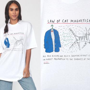 Funny Cat Shirt -- LAW Of CAT MAGNETISM Shirt 90s Joke Cat Fur Hair Shirt Graphic Tshirt Graphic T Shirt Screen Print Tee Large xl 