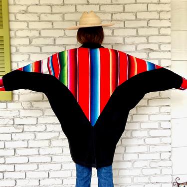 Southwestern Serape Coat // blanket denim black boho hippie jacket dress southwest southwestern oversize batwing bat wing 80s 90s // O/S 