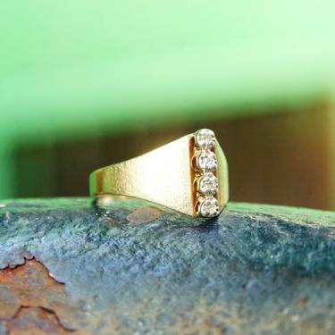 Vintage 14K Gold Diamond Ring, 4 Brilliant Diamonds In Single Row Setting, .06 TCW, Wide Tapered Gold Band, Size 6 3/4 US 