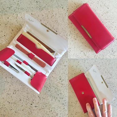 vintage Revlon manicure kit cosmetic case red wallet 
